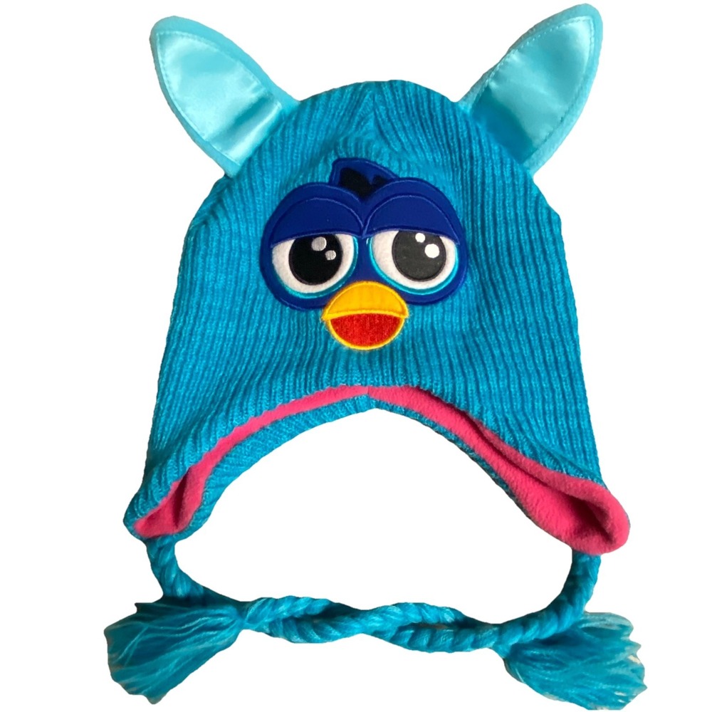 Rare Furby Knit Hat Beanie adult size Emo mid 2013 furbish hasbro funky Tasseled
